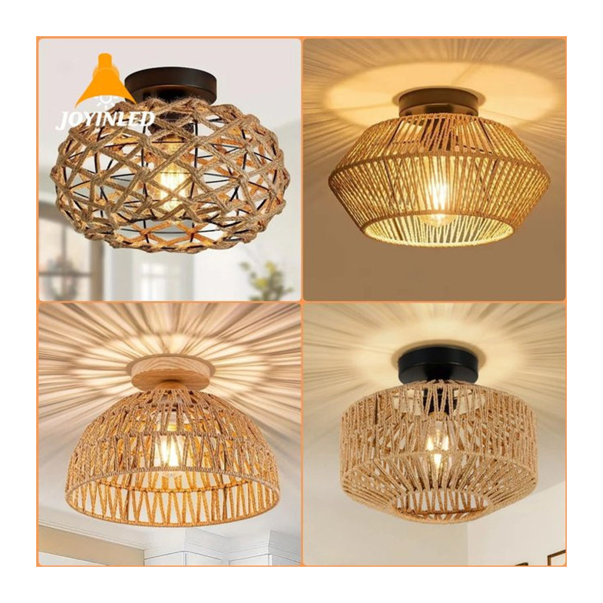 JOYINLED Boho Deckenlampe aus Hanfseil in Braun mit Retro-Design für Schlafzimmer, Flur und Küche - Bild 1