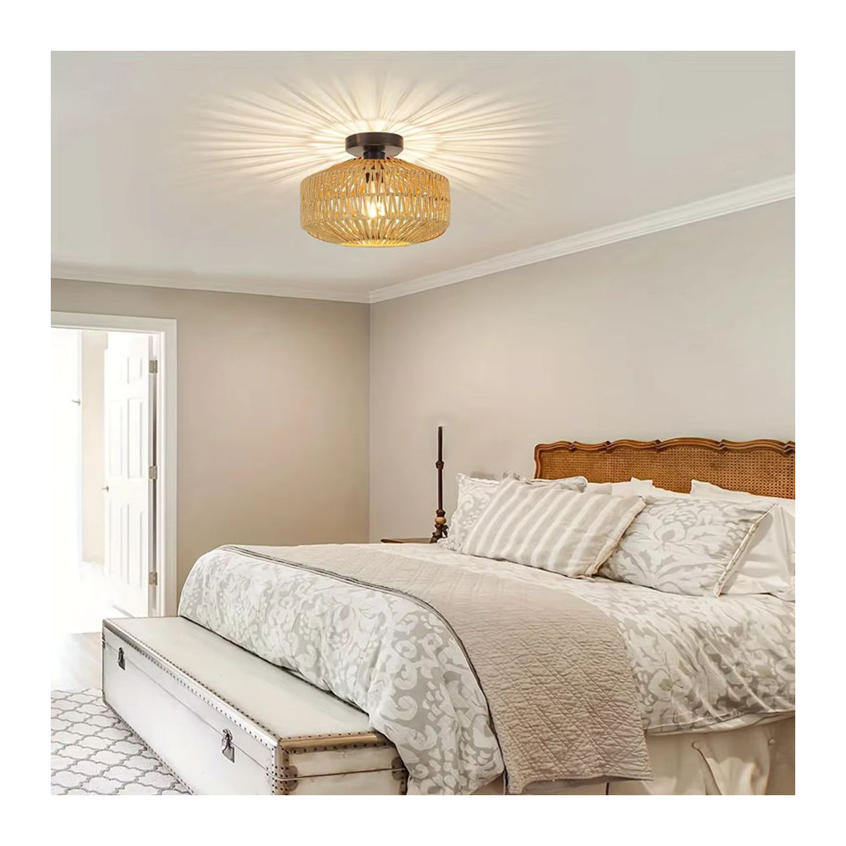JOYINLED Boho Deckenlampe aus Hanfseil in Braun mit Retro-Design für Schlafzimmer, Flur und Küche - Bild 4
