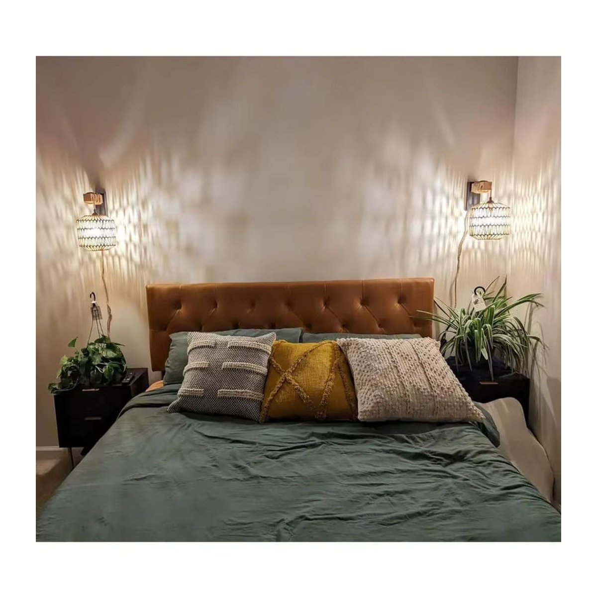 JOYINLED Boho Rattan Wandleuchte mit Hanfseil und Plug-in-Kabel in Braun - Bild 6