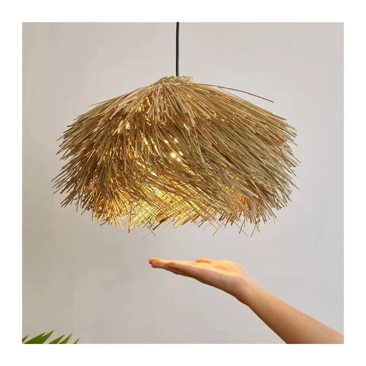 JOYINLED Handgewebter Rattan-Kronleuchter in Braun, Retro Landhaus und Bohemian Pendelleuchte mit E27 Fassung, Durchmesser: 50 cm - Bild 2