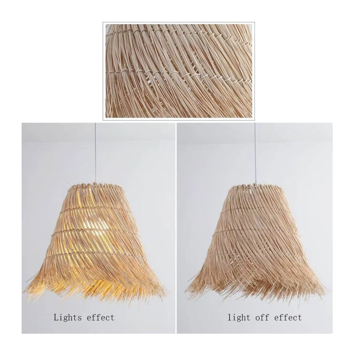 JOYINLED Handgewebter Rattan-Kronleuchter in Braun, Retro Landhaus und Bohemian Pendelleuchte mit E27 Fassung, Durchmesser: 50 cm - Bild 4