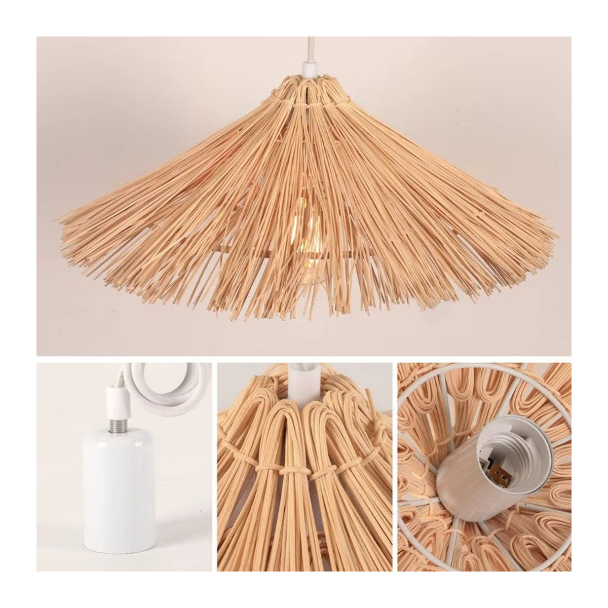 JOYINLED Handgewebter Rattan-Kronleuchter in Braun, Retro Landhaus und Bohemian Pendelleuchte mit E27 Fassung, Durchmesser: 50 cm - Bild 5