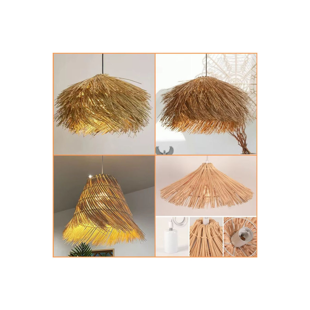 JOYINLED Handgewebter Rattan-Kronleuchter in Braun, Retro Landhaus und Bohemian Pendelleuchte mit E27 Fassung, Durchmesser: 50 cm - Bild 6