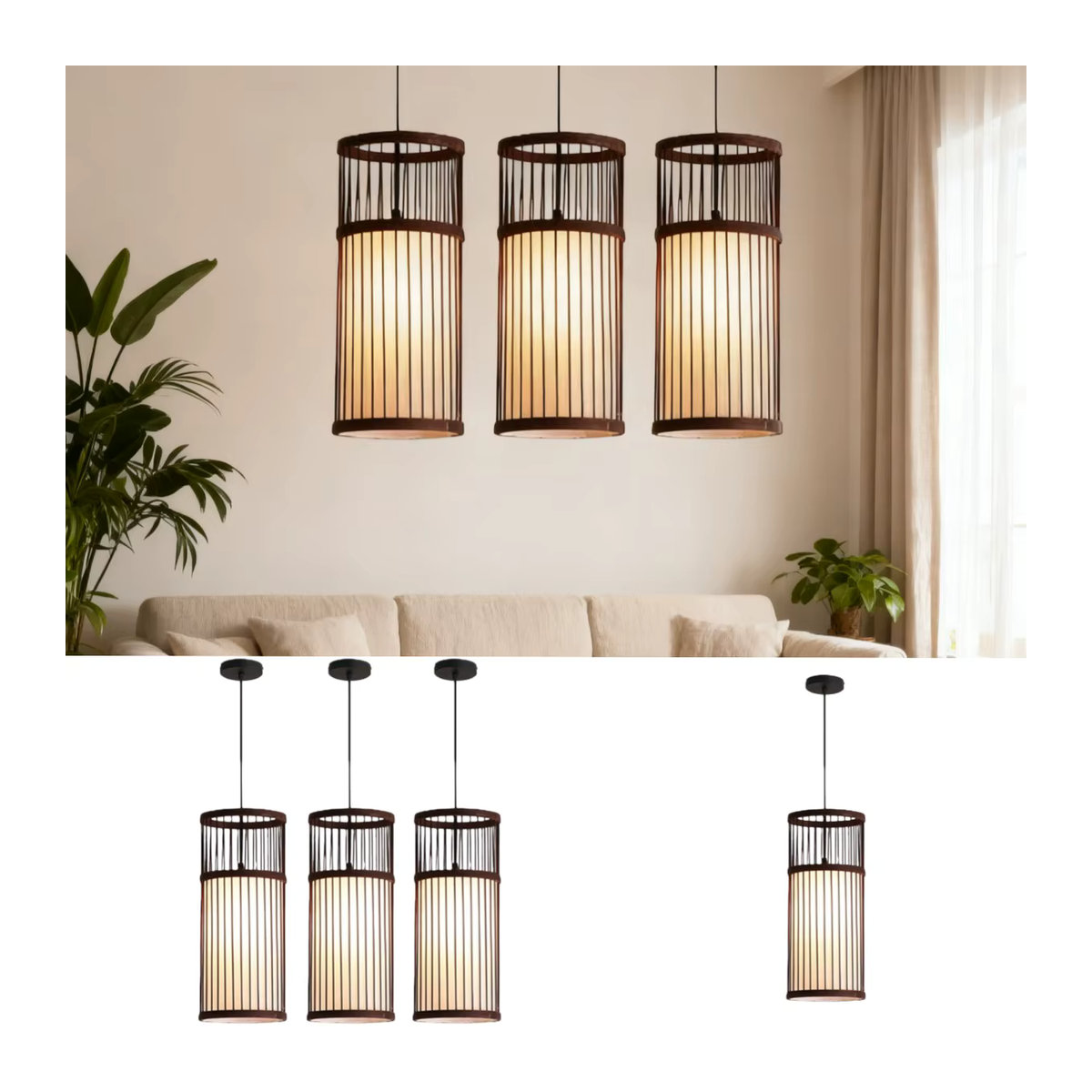 JOYINLED Japanische Bambus-Deckenleuchte in Braun, handgewebter Kronleuchter im Laternenstil für Wohnzimmer, Schlafzimmer, Restaurant und Café - Bild 1