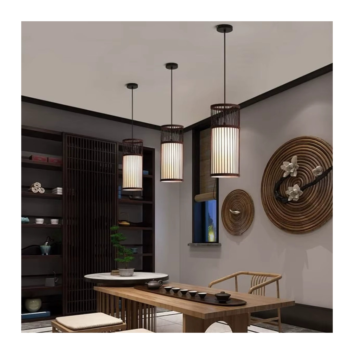 JOYINLED Japanische Bambus-Deckenleuchte in Braun, handgewebter Kronleuchter im Laternenstil für Wohnzimmer, Schlafzimmer, Restaurant und Café - Bild 2