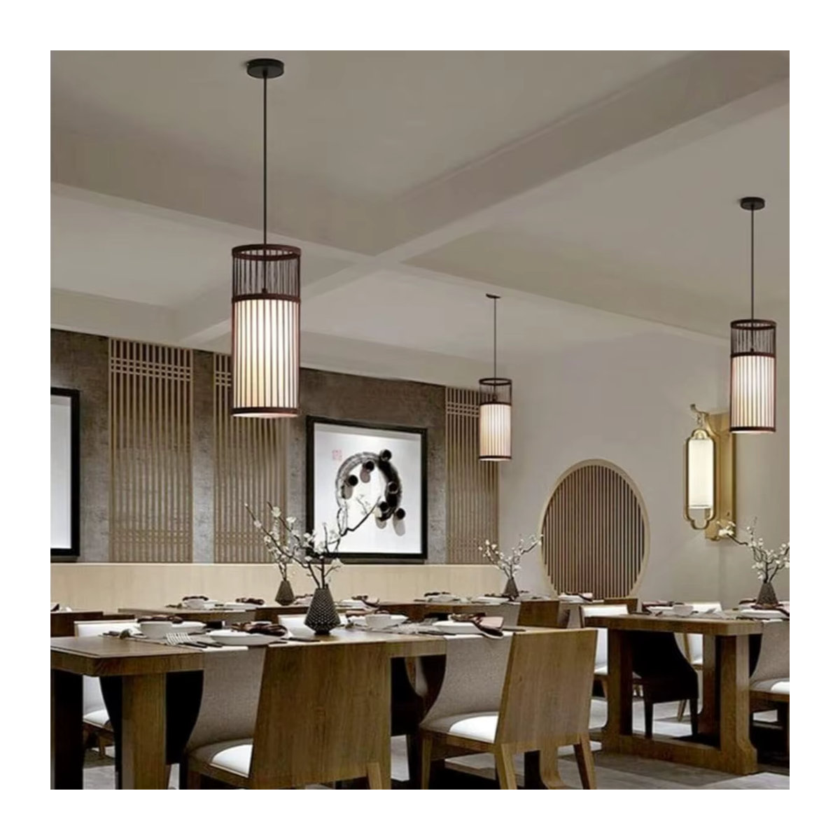 JOYINLED Japanische Bambus-Deckenleuchte in Braun, handgewebter Kronleuchter im Laternenstil für Wohnzimmer, Schlafzimmer, Restaurant und Café - Bild 3