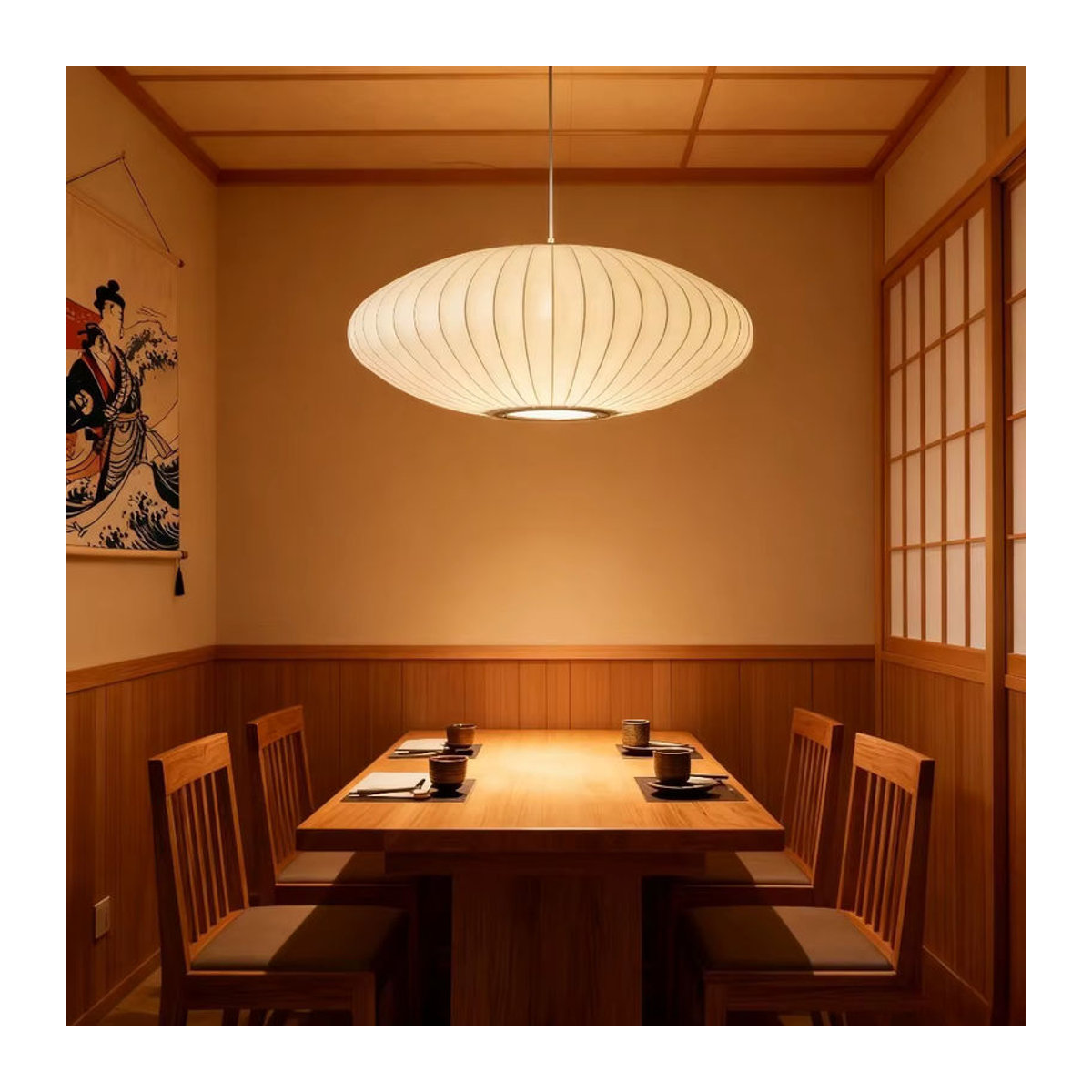 JOYINLED Japanische Seiden-Pendelleuchte in Weiß, handgefertigter Wabi-Sabi-Origami-Kronleuchter mit minimalistischem LED-Design - Bild 5