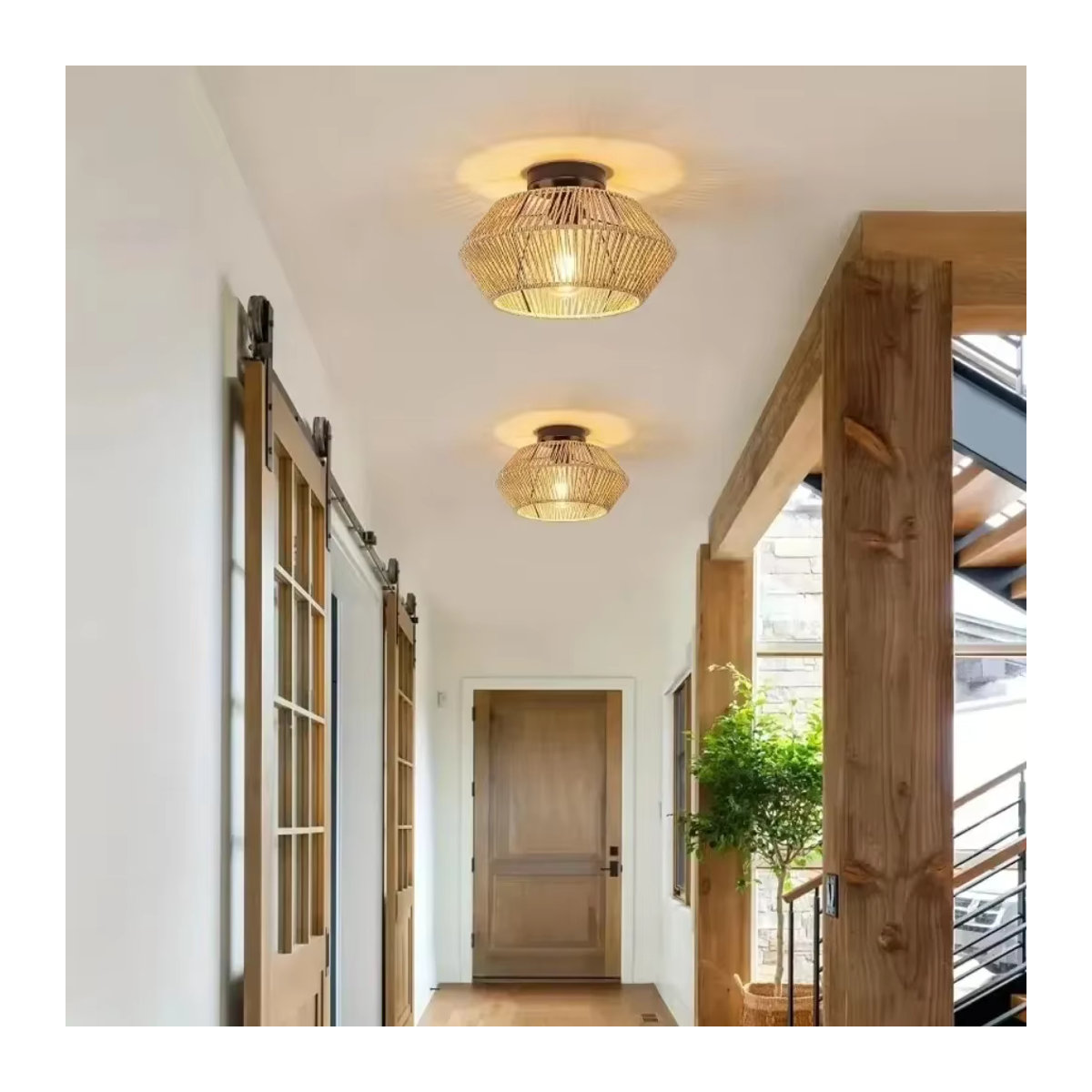 JOYINLED Kronleuchter aus Rattan in Braun im Bohemian Landhaus-Stil - Bild 3