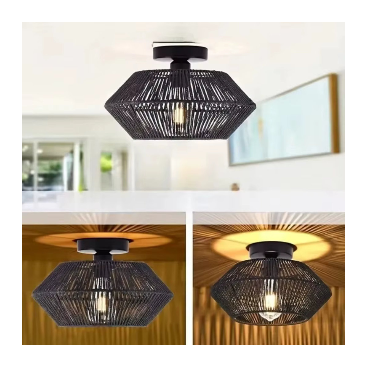 JOYINLED Kronleuchter aus Rattan in Braun im Bohemian Landhaus-Stil - Bild 5