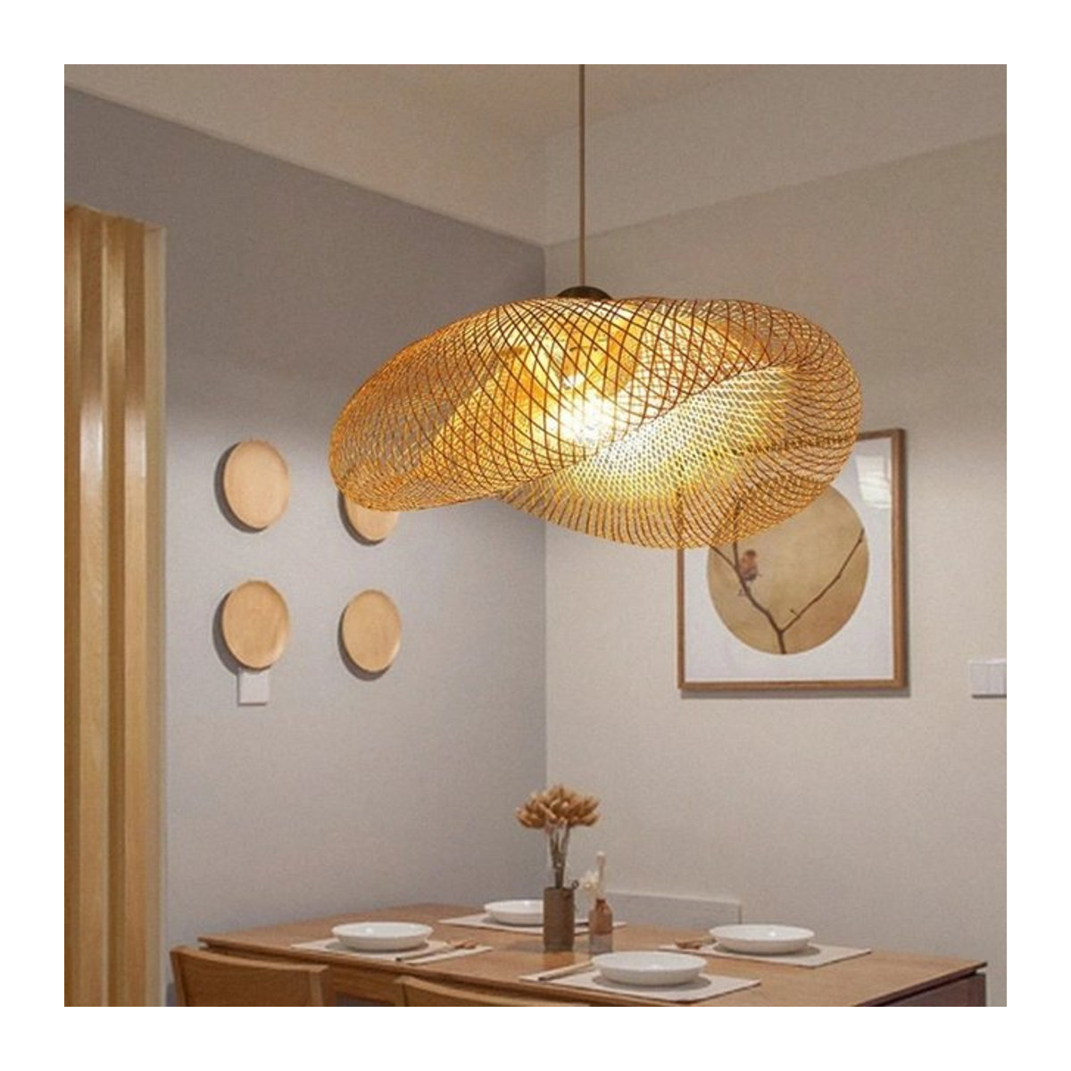 JOYINLED LED Anhängerleuchte aus Bambus im Retro-Bohemian-Stil, handgemachter Vintage Kronleuchter für Wohnzimmer und Esszimmer, Durchmesser: 40-80 cm - Bild 1