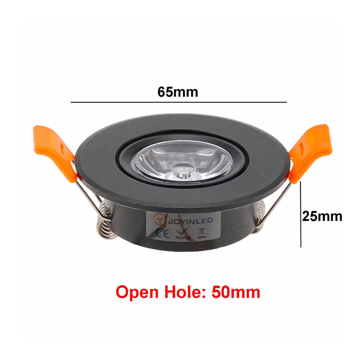 JOYINLED LED Einbaustrahler aus Aluminium, rund, dimmbar, 3W, Schwarz, Ausschnitt 50mm - Bild 2