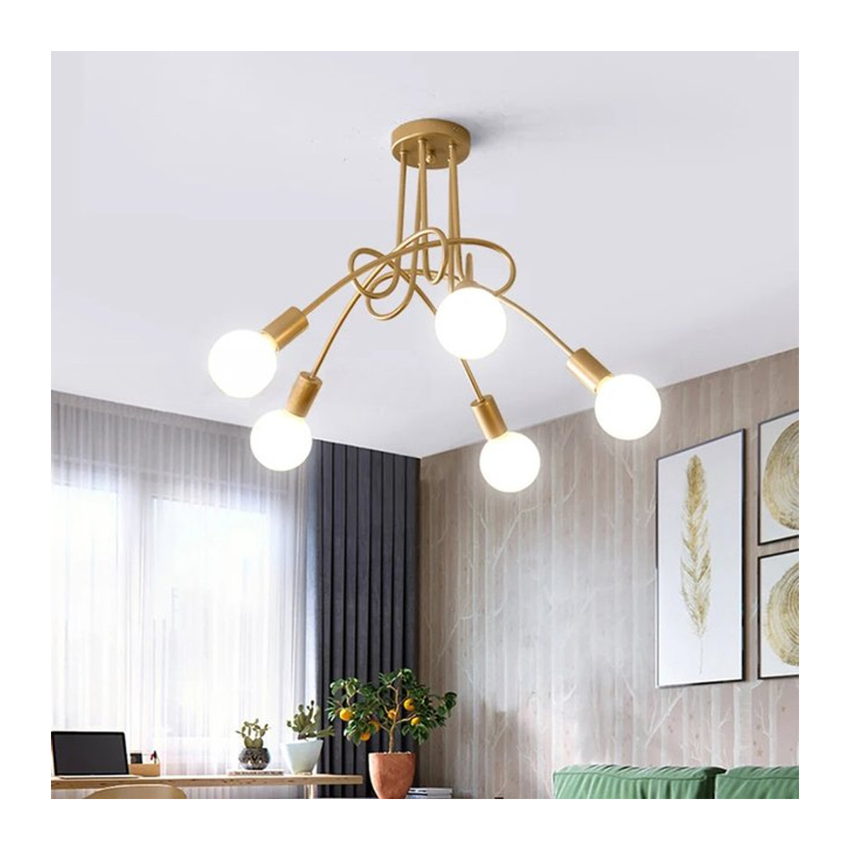 JOYINLED Modern Minimalistischer Kronleuchter aus Metall in Zweigform als kreative Deckenleuchte für Wohnzimmer, Küche und Schlafzimmer - Bild 1