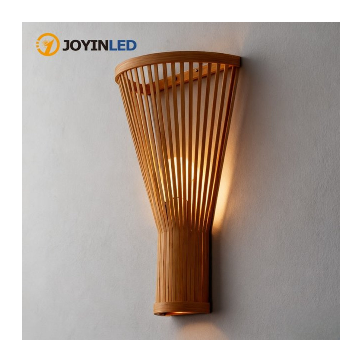 JOYINLED Moderne Japanische Wandleuchte aus handgewebtem Bambus in Natur, B: 25 cm, H: 40 cm - Bild 1