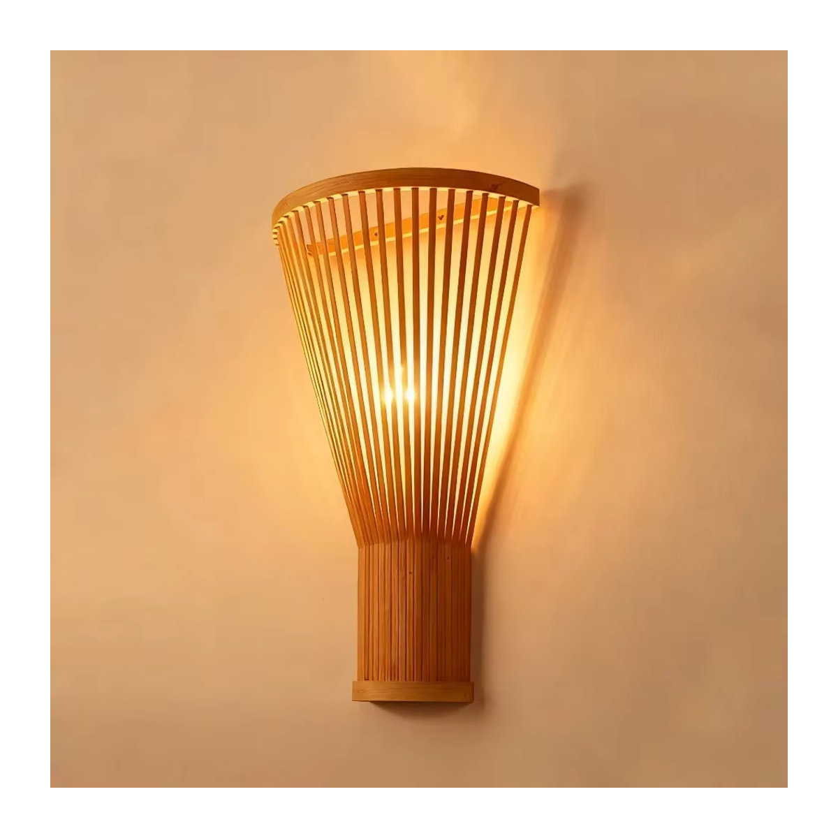 JOYINLED Moderne Japanische Wandleuchte aus handgewebtem Bambus in Natur, B: 25 cm, H: 40 cm - Bild 3