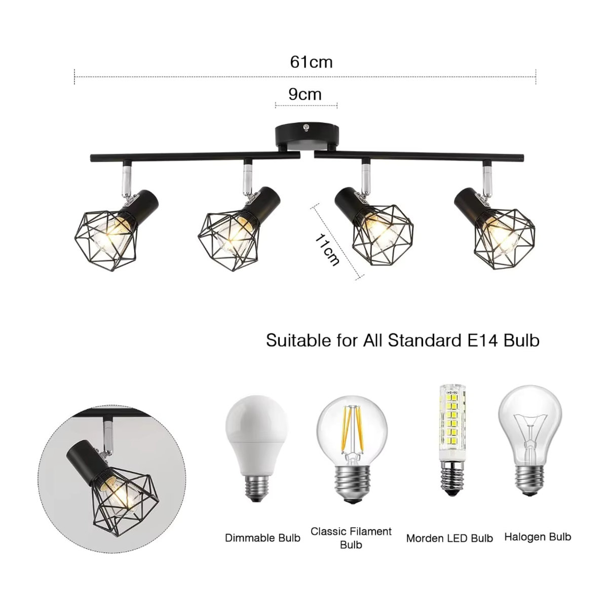 JOYINLED Moderne LED Halbeinbau-Deckenleuchte im Industrial Design, Schwarz, Metall, E14 Kronleuchter - Bild 3