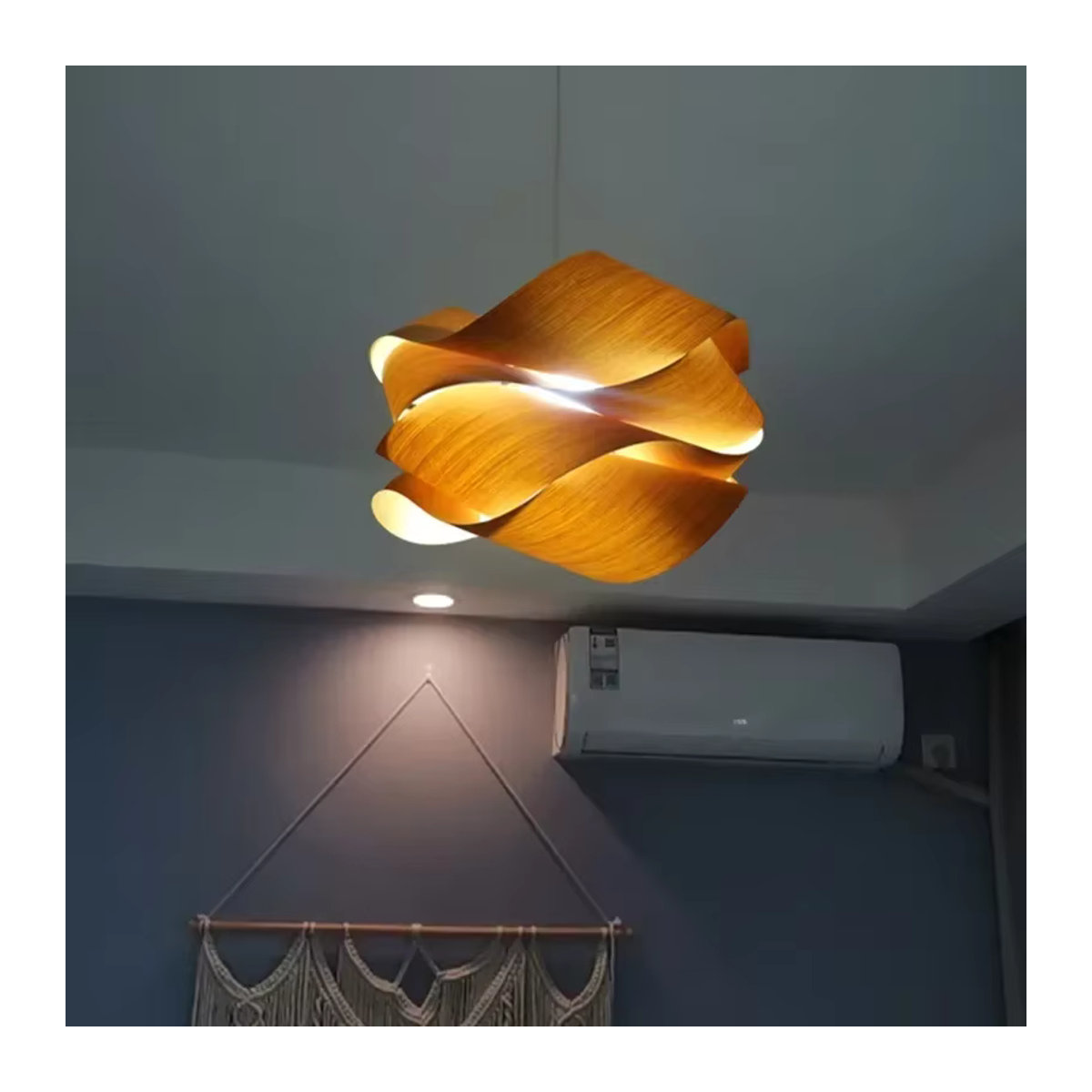 JOYINLED Moderne LED Pendelleuchte aus Holz in Natur für Schlafzimmer und Restaurant - Bild 3