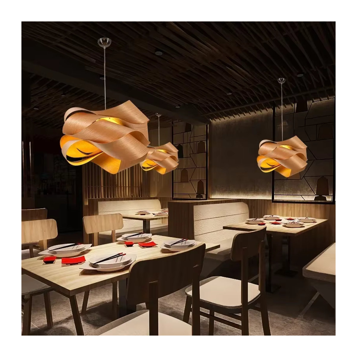 JOYINLED Moderne LED Pendelleuchte aus Holz in Natur für Schlafzimmer und Restaurant - Bild 4