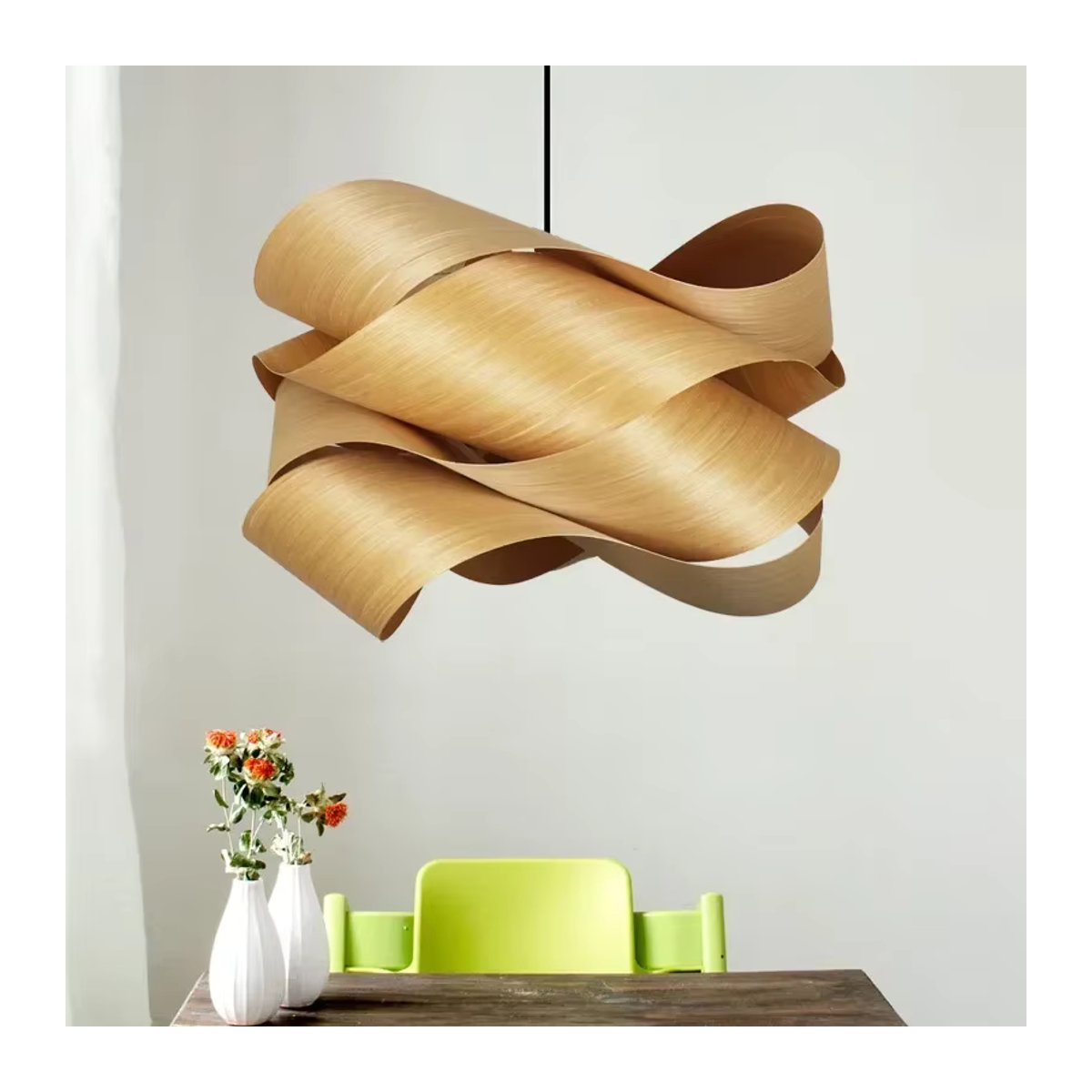 JOYINLED Moderne LED Pendelleuchte aus Holz in Natur für Schlafzimmer und Restaurant - Bild 5