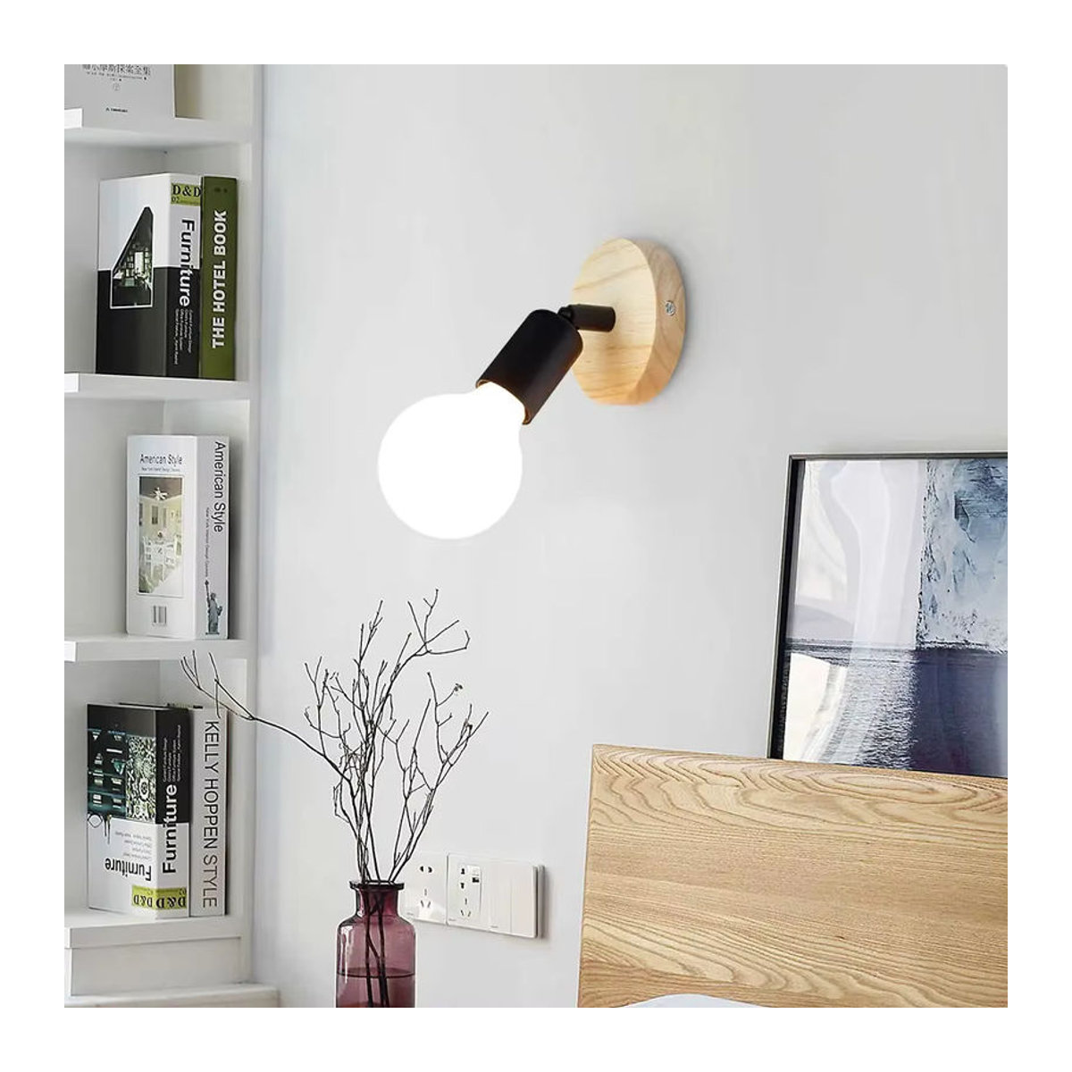 JOYINLED Moderne Nordic Wandlampe aus Holz mit E27 Fassung in Natur - Bild 2