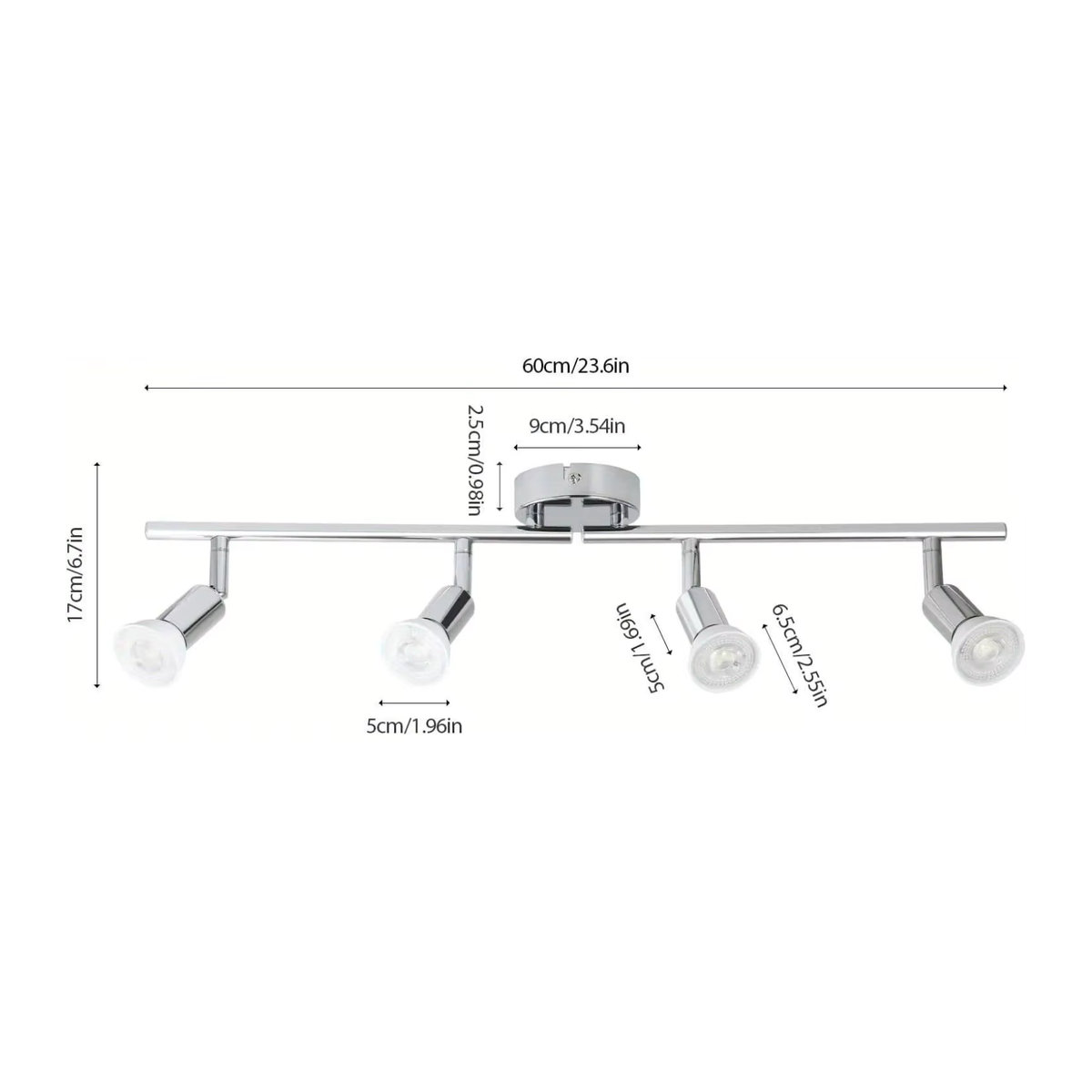 JOYINLED Modernes 4-Licht-Schienenbeleuchtungsset aus Metall in Chrom mit GU10 Schienensystem zur Aufputzmontage - Bild 1