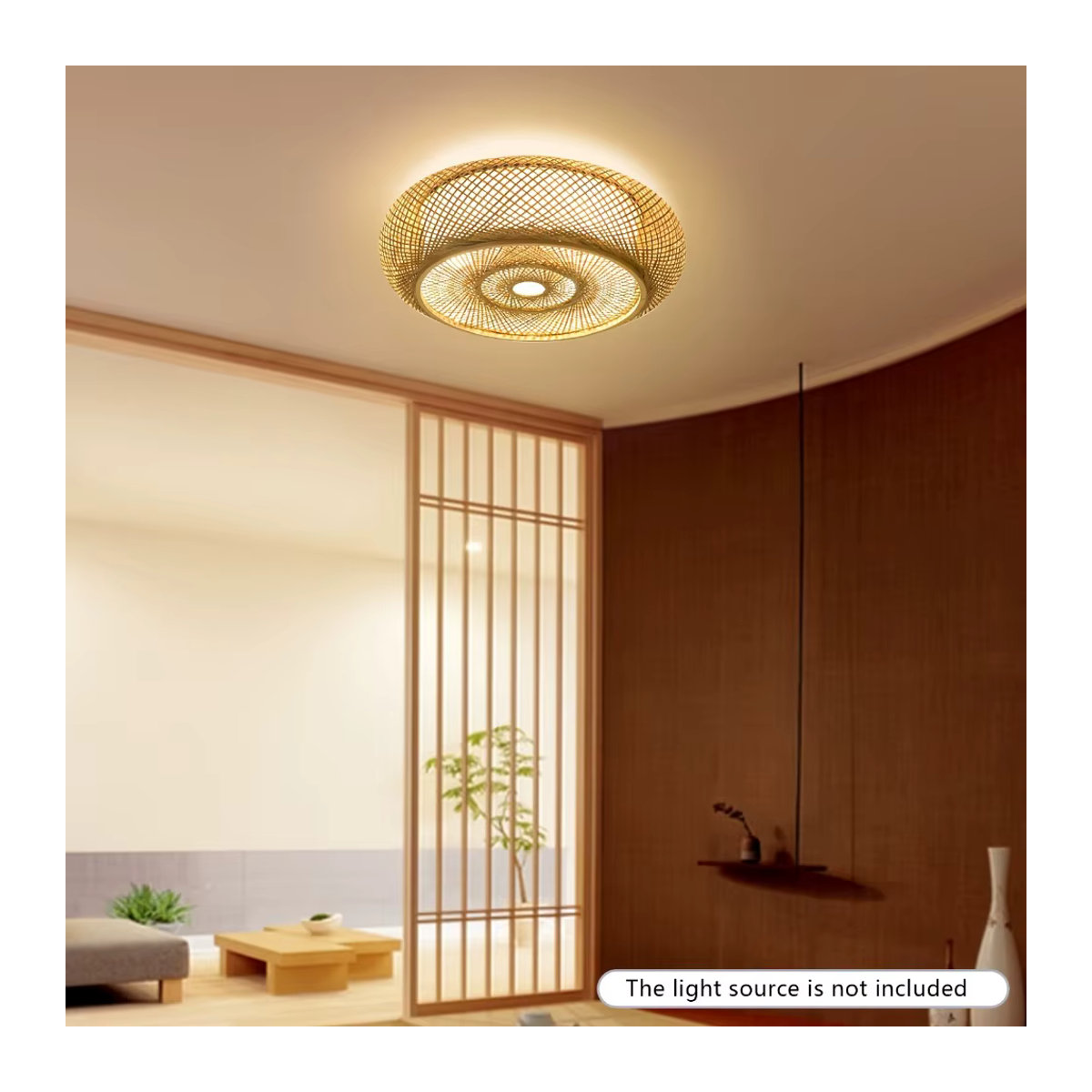JOYINLED Pendelleuchte aus Bambus im Vintage-Stil in Braun mit E27 Fassung - Bild 2