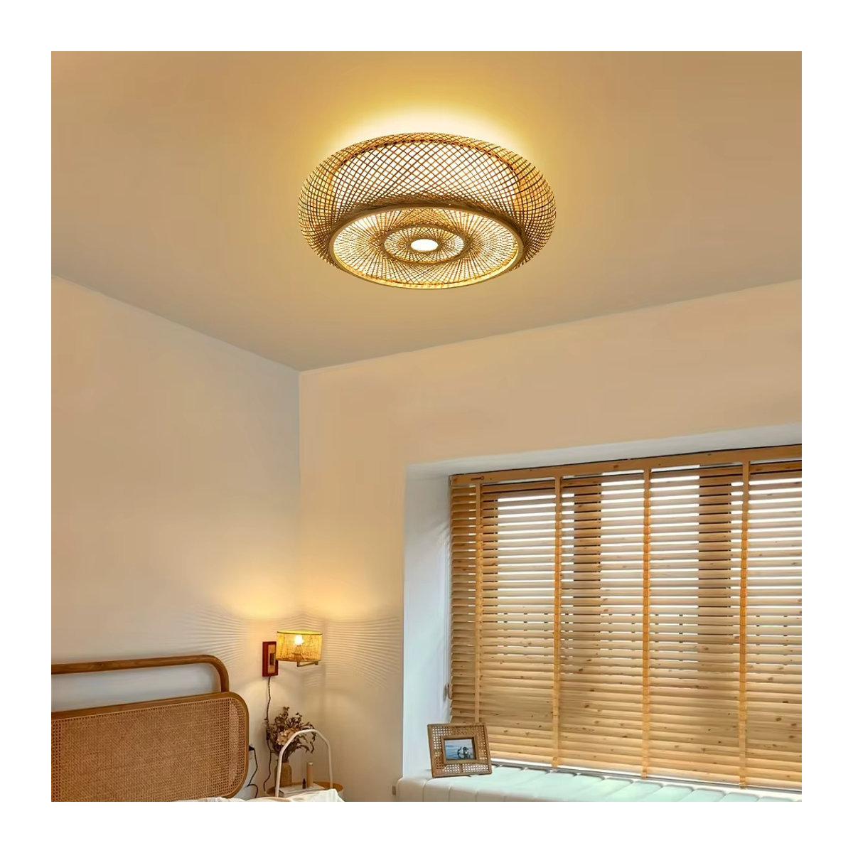 JOYINLED Pendelleuchte aus Bambus im Vintage-Stil in Braun mit E27 Fassung - Bild 4