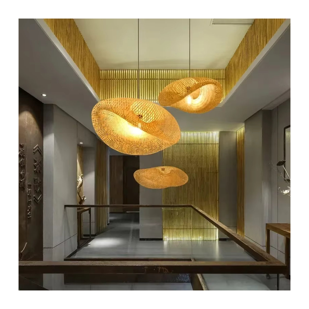 JOYINLED Pendelleuchte aus handgemachtem Bambus und Rattan im Vintage Bohemian Stil, Braun, LED - Bild 3