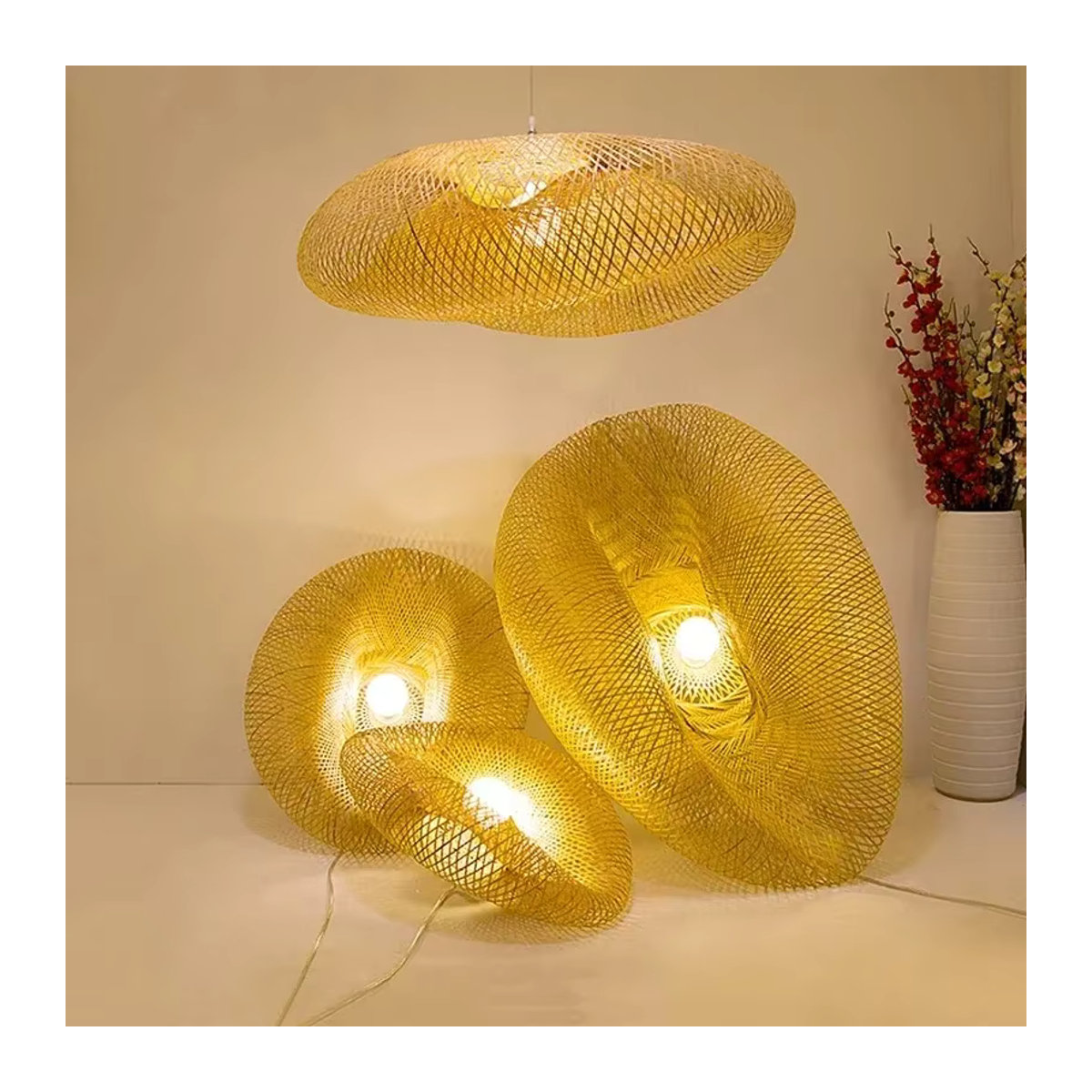 JOYINLED Pendelleuchte aus handgemachtem Bambus und Rattan im Vintage Bohemian Stil, Braun, LED - Bild 5