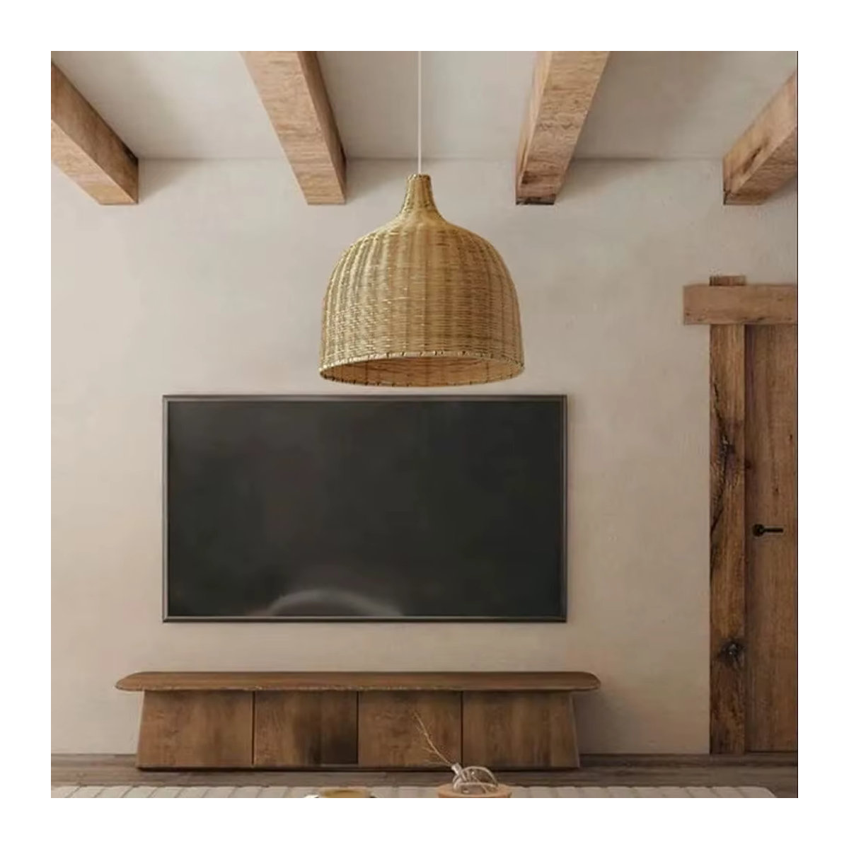JOYINLED Pendelleuchte aus natürlichem Bambus im Boho- und Landhausstil mit E27 Fassung, Farbe: Natur, Durchmesser: 26 cm - Bild 3