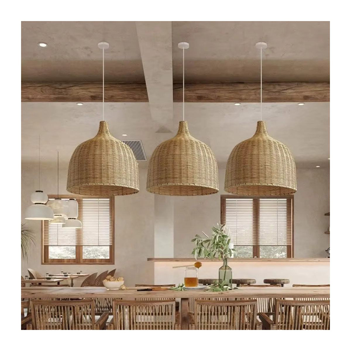JOYINLED Pendelleuchte aus natürlichem Bambus im Boho- und Landhausstil mit E27 Fassung, Farbe: Natur, Durchmesser: 26 cm - Bild 4