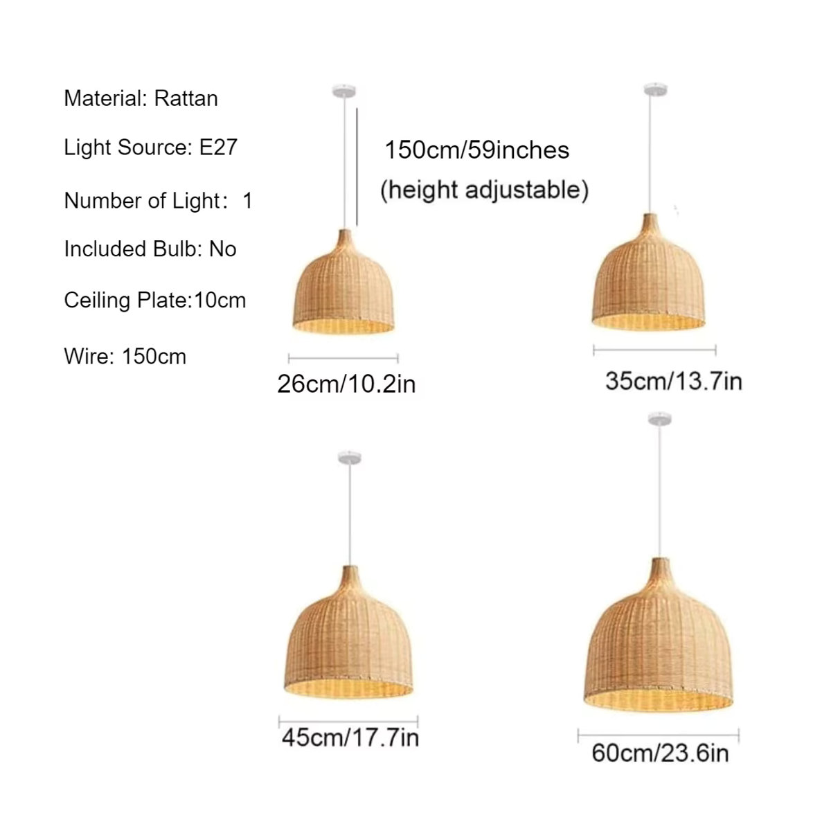 JOYINLED Pendelleuchte aus natürlichem Bambus im Boho- und Landhausstil mit E27 Fassung, Farbe: Natur, Durchmesser: 26 cm - Bild 5