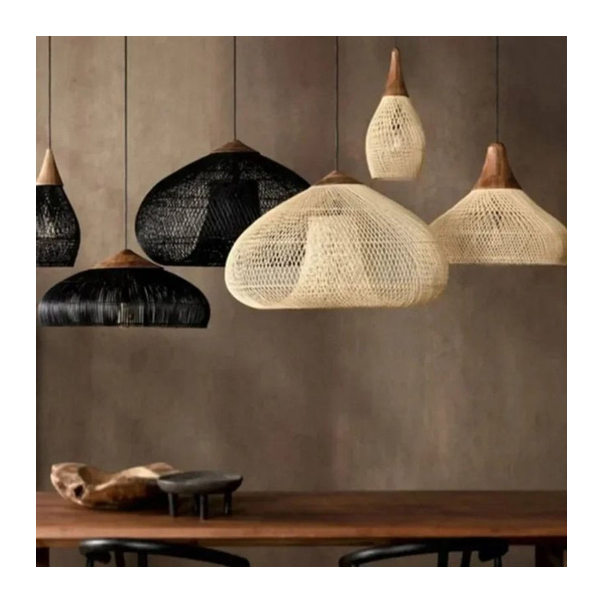 JOYINLED Pendelleuchte aus Rattan im Retro-Bohemian-Stil, braun, E27 - Bild 1