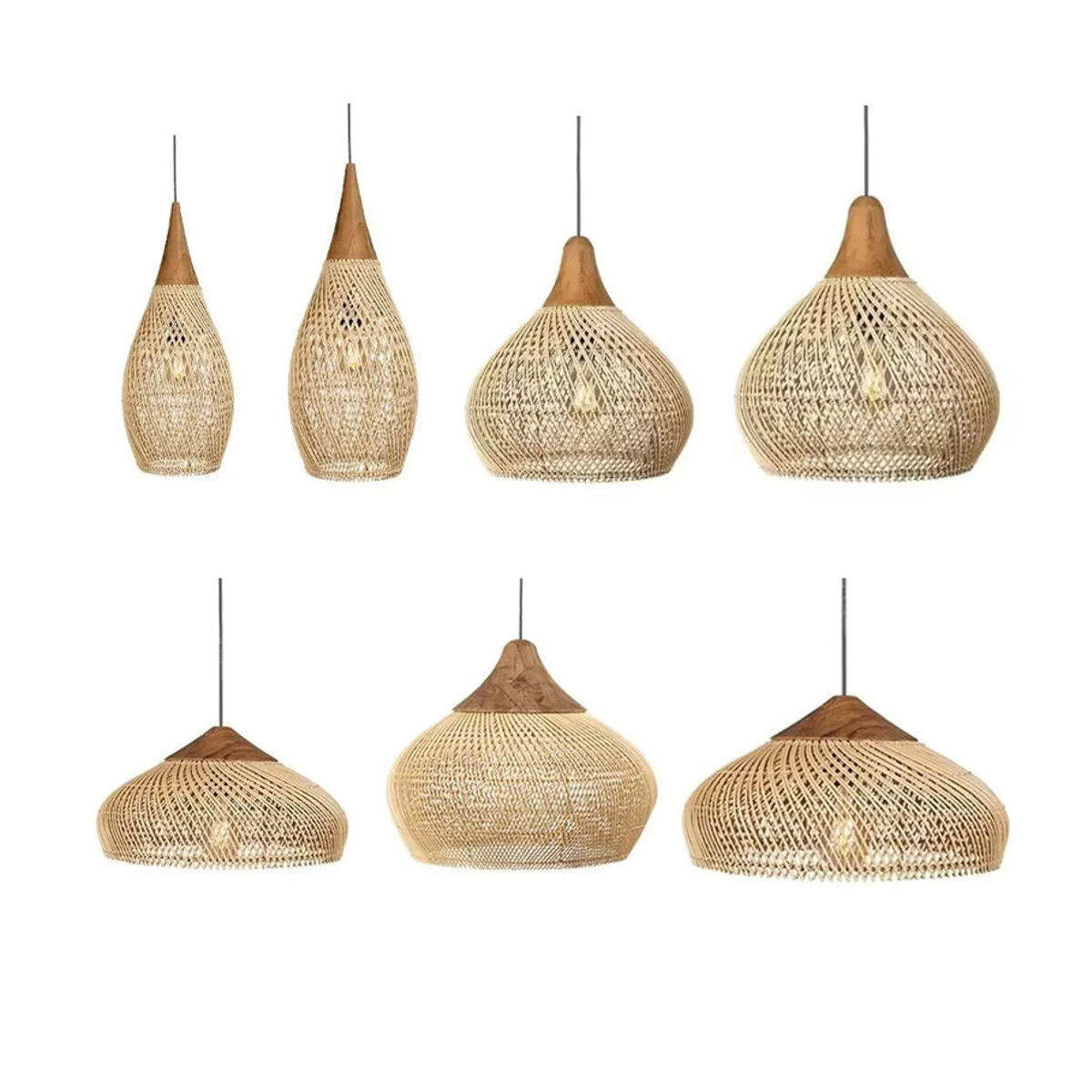 JOYINLED Pendelleuchte aus Rattan im Retro-Bohemian-Stil, braun, E27 - Bild 2