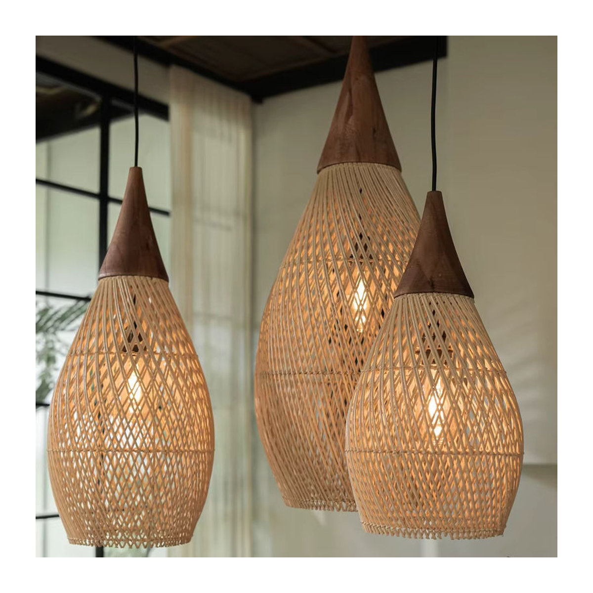 JOYINLED Pendelleuchte aus Rattan im Retro-Bohemian-Stil, braun, E27 - Bild 3