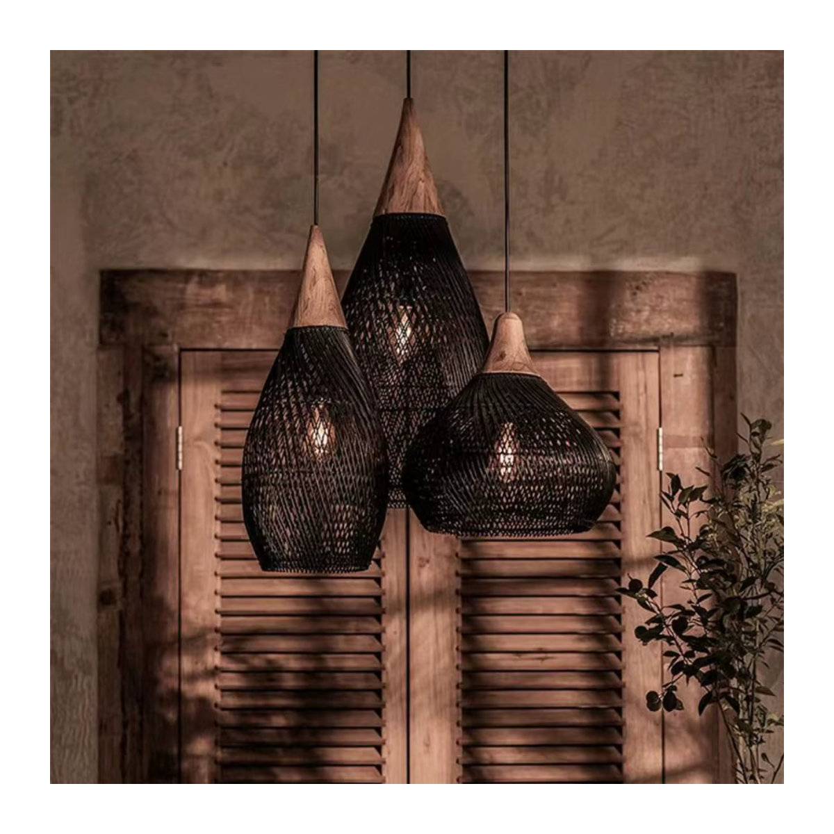 JOYINLED Pendelleuchte aus Rattan im Vintage Wabi Sabi Design, Japanischer Stil, Braun - Bild 2