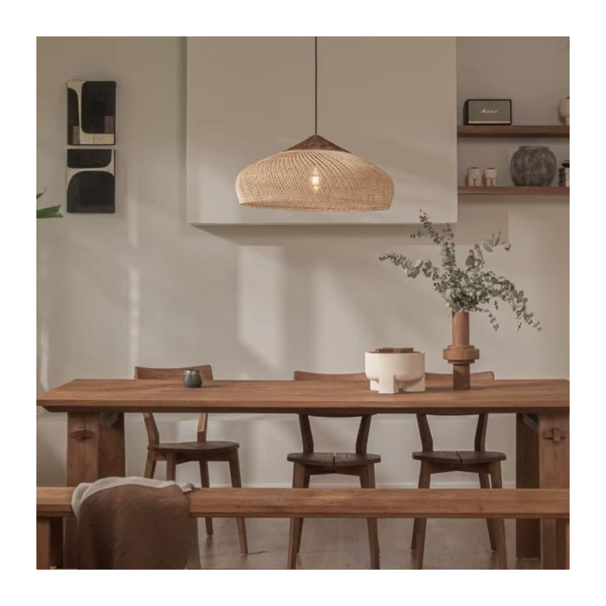 JOYINLED Pendelleuchte aus Rattan im Vintage Wabi Sabi Design, Japanischer Stil, Braun - Bild 3