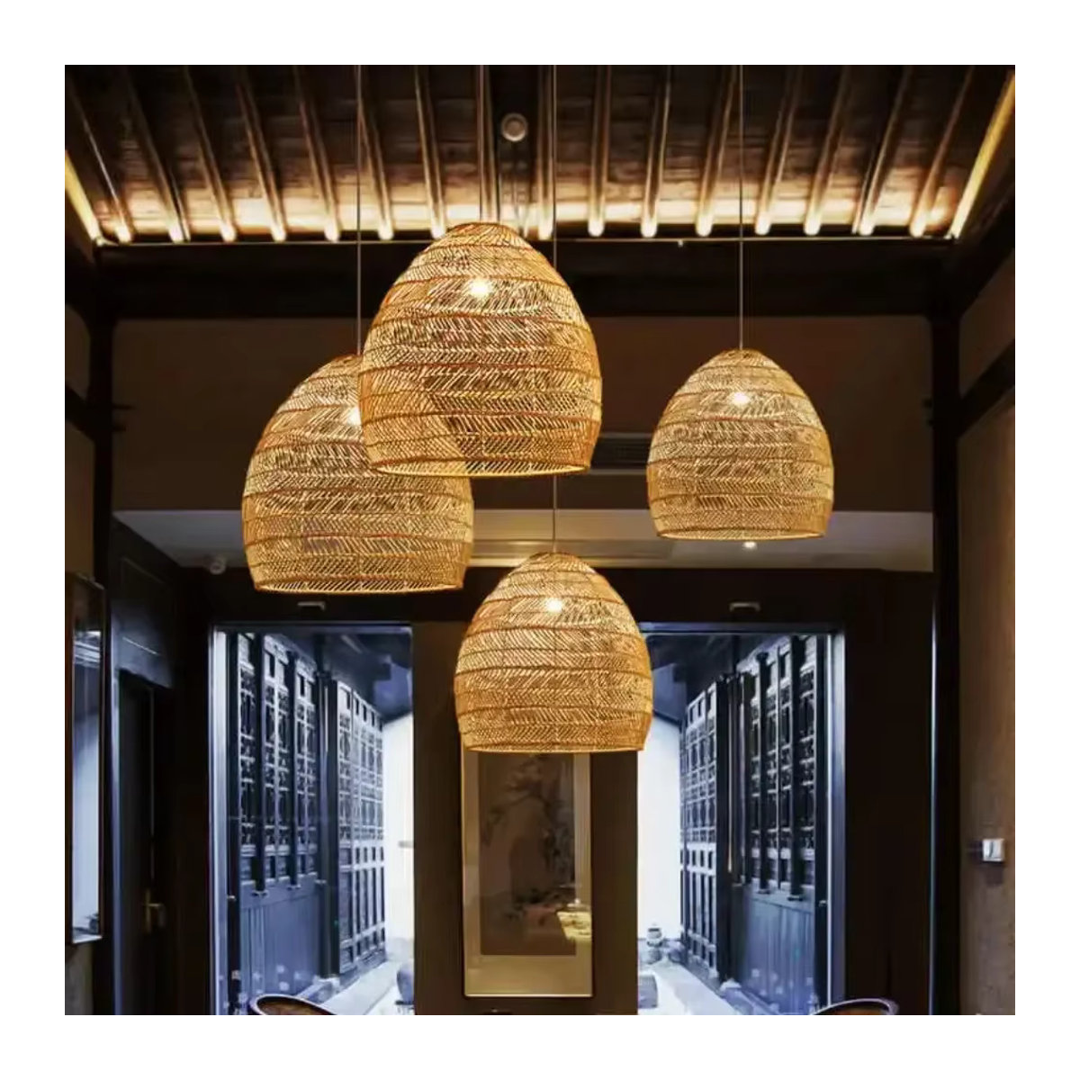 JOYINLED Pendelleuchte im Bohemian Rattan-Design aus Holz in Natur - Bild 3