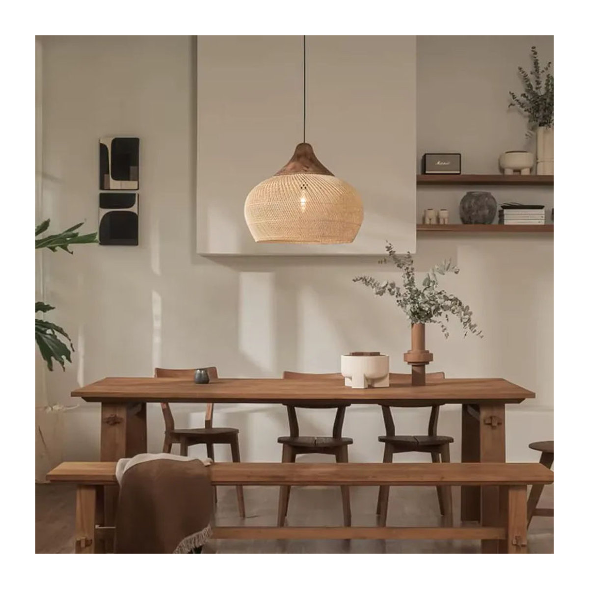 JOYINLED Rattan Kronleuchter im Landhausstil, handgewebte Pendelleuchte in Braun - Bild 1