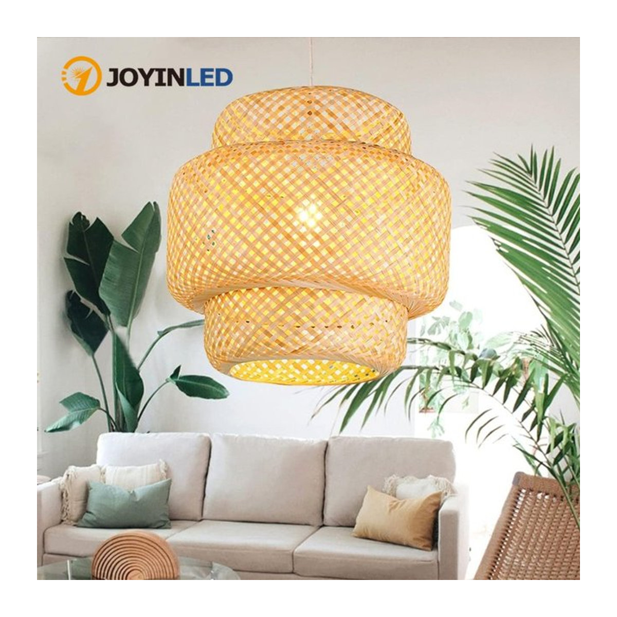 JOYINLED Rattan-Pendelleuchte aus Bambus im Landhaus-Stil für E27 E26 Natur - Bild 1