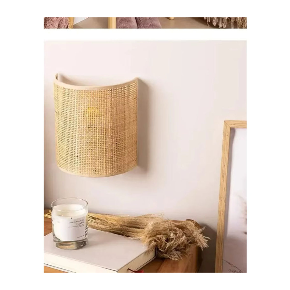 JOYINLED Rattan Wandlampe aus Naturmaterial im Landhaus- und Bohemian-Stil mit LED-Beleuchtung - Bild 4