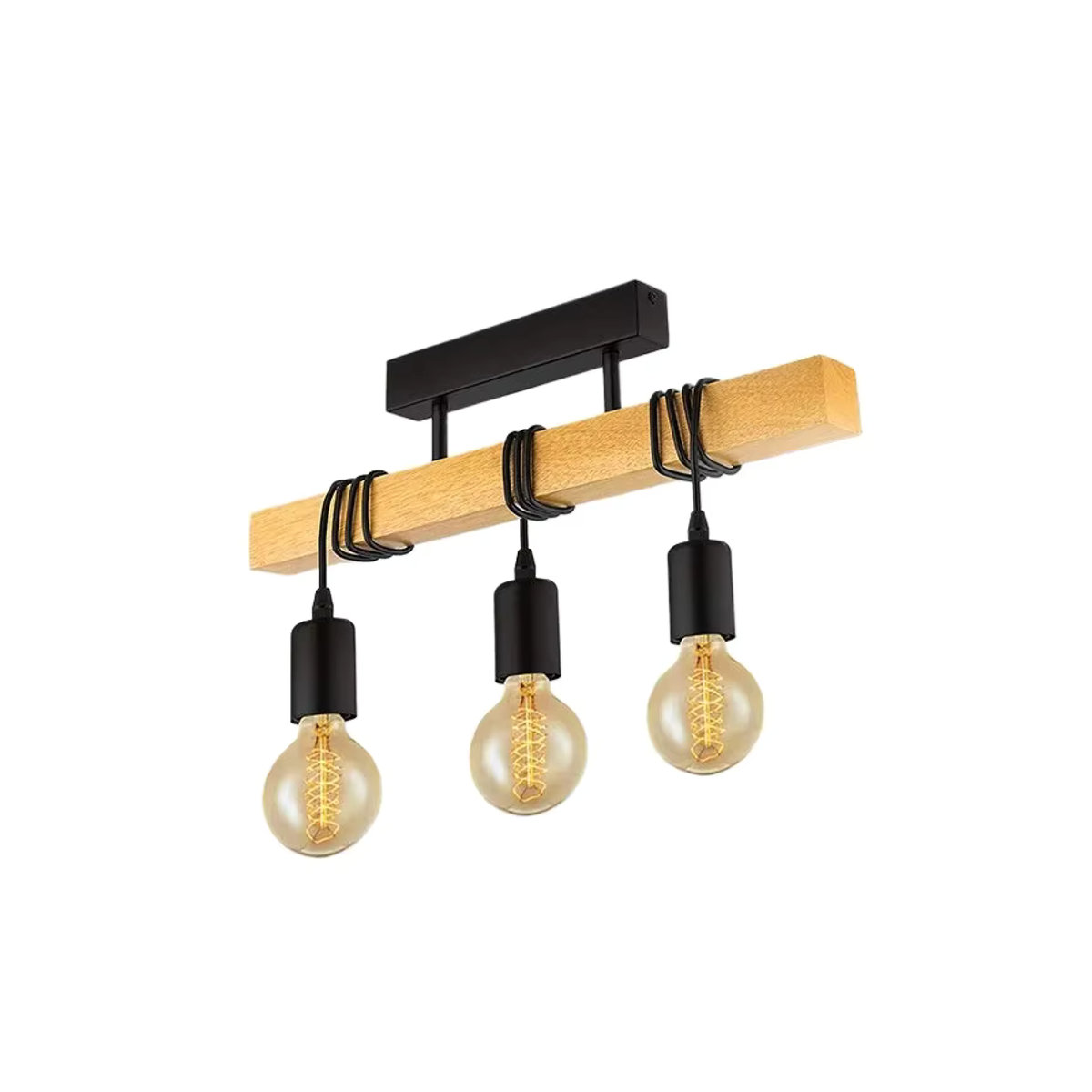 JOYINLED Retro Kronleuchter in Schwarz mit Holz-Elementen im Industrial Design als Deckenleuchte für Wohnzimmer, Esszimmer oder Schlafzimmer - Bild 3