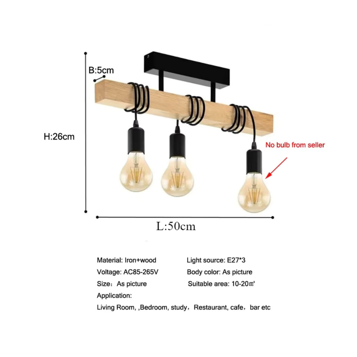 JOYINLED Retro Kronleuchter in Schwarz mit Holz-Elementen im Industrial Design als Deckenleuchte für Wohnzimmer, Esszimmer oder Schlafzimmer - Bild 4