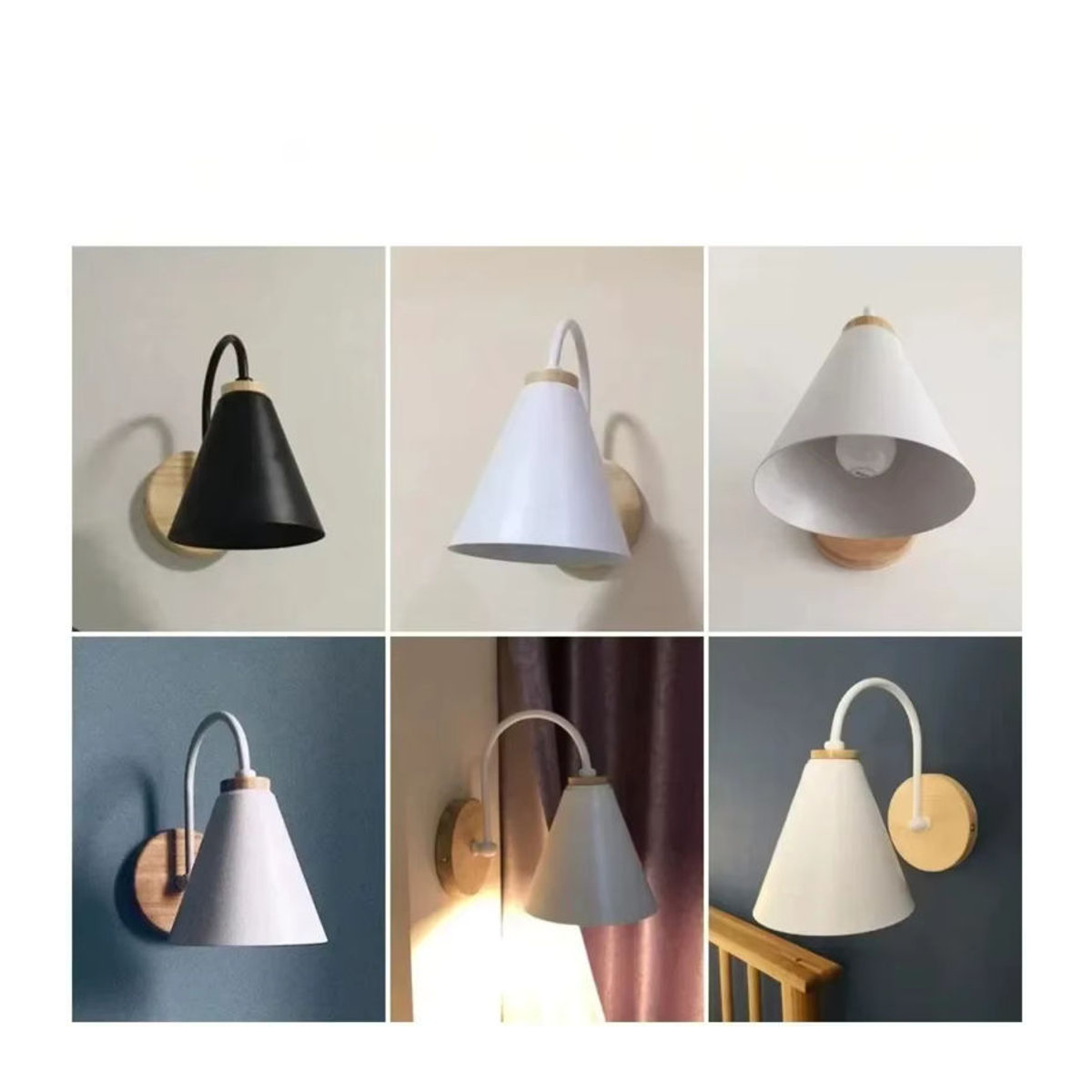 JOYINLED Skandinavische Wandlampe aus Holz in Weiß und Schwarz für Schlafzimmer, Wohnzimmer und Flur - Bild 3