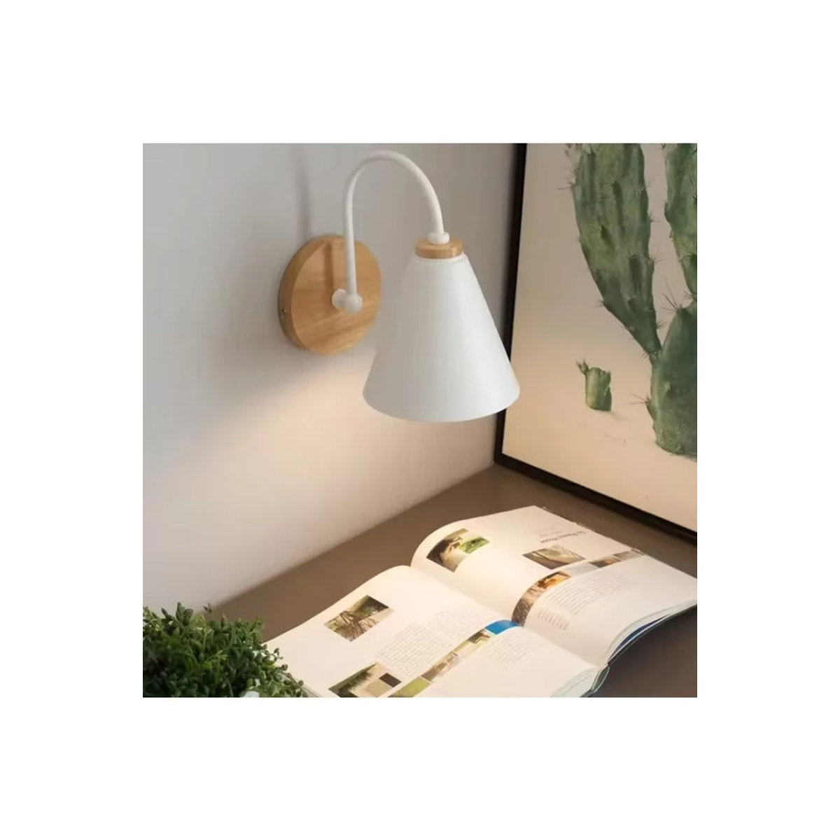 JOYINLED Skandinavische Wandlampe aus Holz in Weiß und Schwarz für Schlafzimmer, Wohnzimmer und Flur - Bild 4