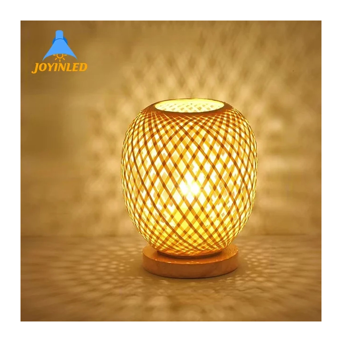 JOYINLED Tischlampe aus Bambus und Rattan in Braun im Bohemian Stil mit E27 Fassung - Bild 1