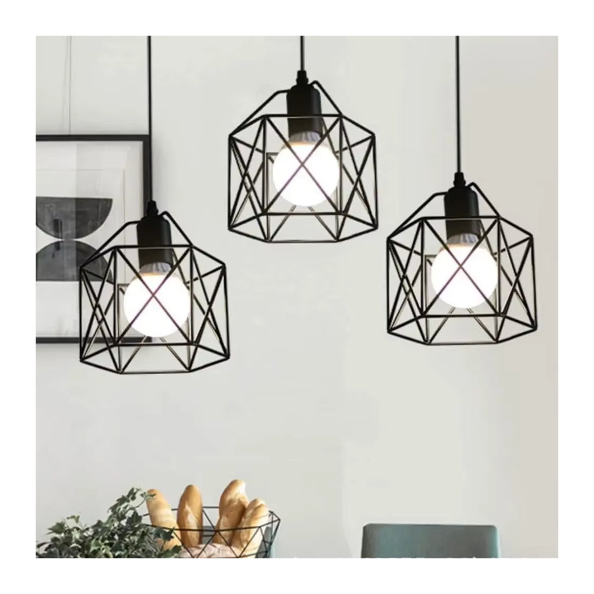 JOYINLED Vintage Pendelleuchte 3-flammig aus Metall in Schwarz im Retro- und Industrial-Design - Bild 3