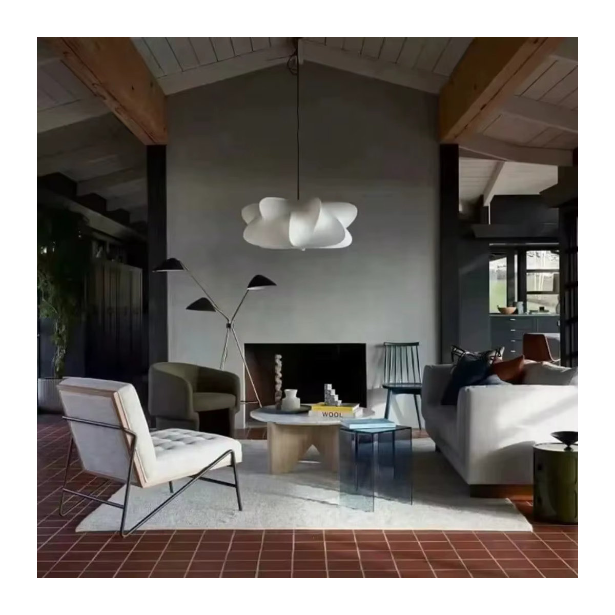 JOYINLED Wabi Sabi Pendelleuchte aus Viskose in Beige mit E27 Fassung für Wohnzimmer und Salon - Bild 4