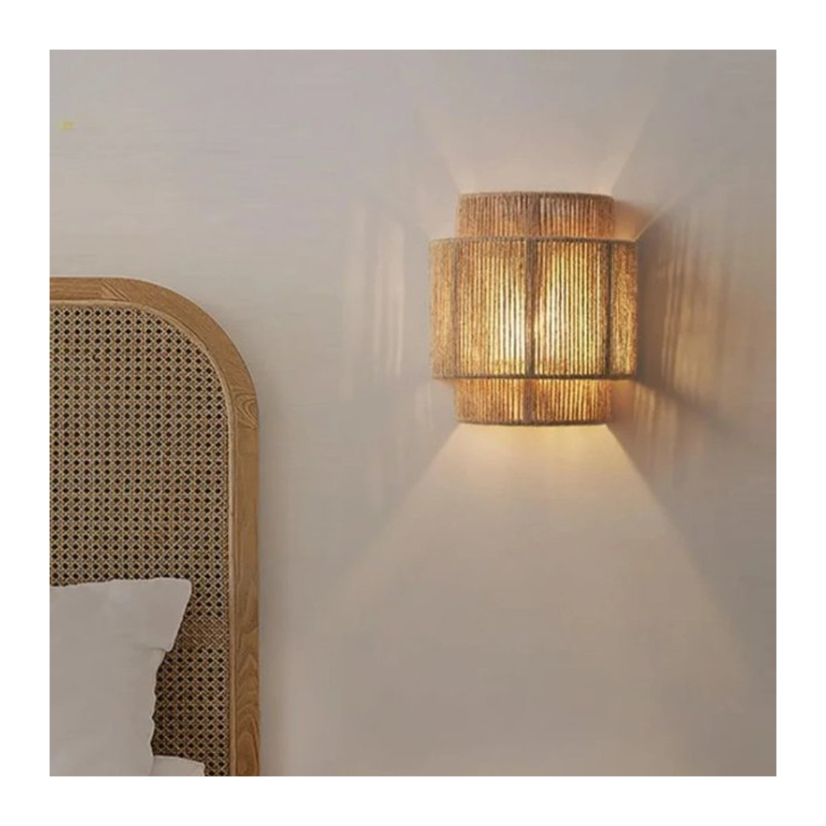 JOYINLED Wandlampe aus handgewebtem Hanfseil im Vintage Design für E27 LED, Braun, Retro Bohemian Stil - Bild 1
