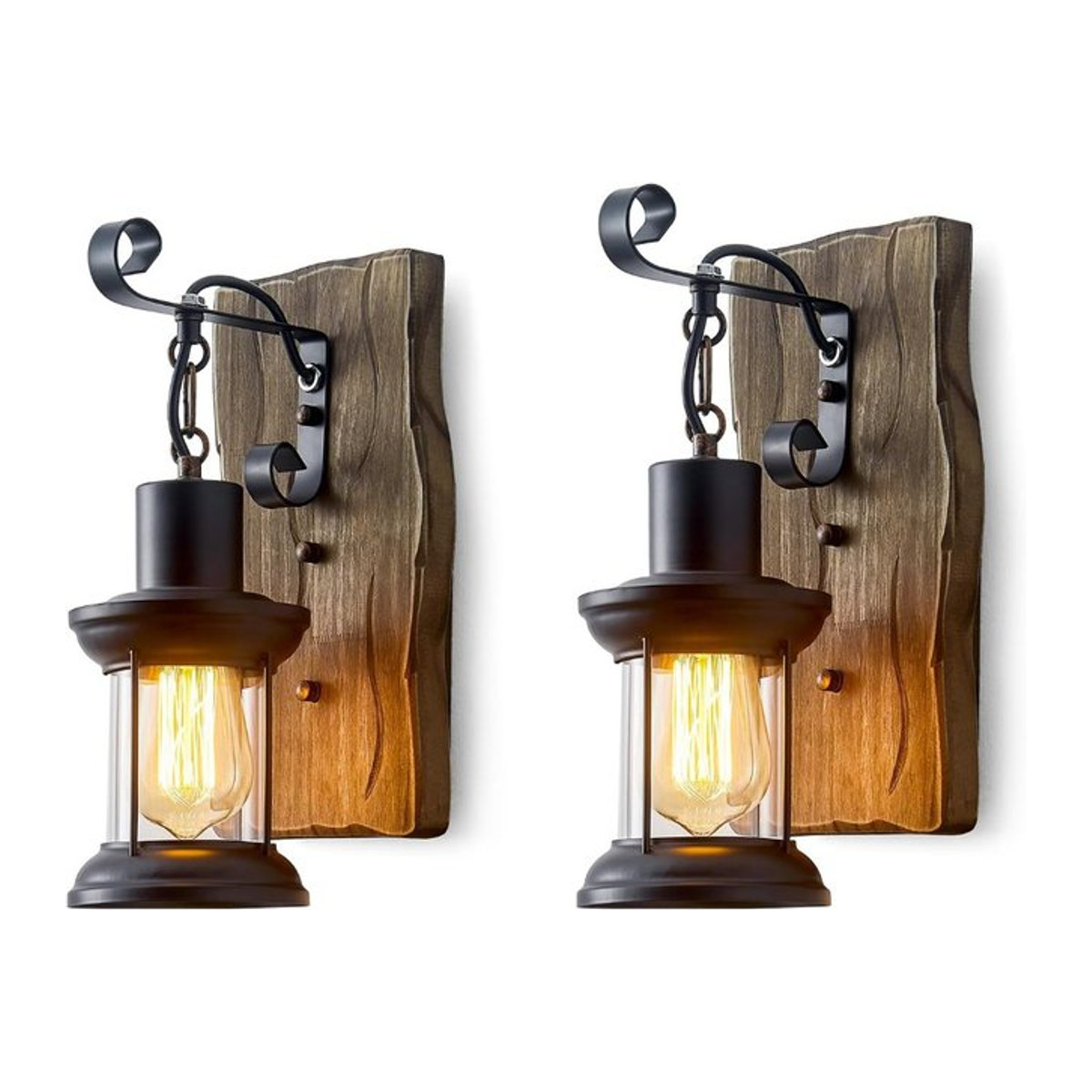 JOYINLED Wandleuchte im Industrial Retro Design aus Holz in Schwarz mit E27 Fassung - Bild 1