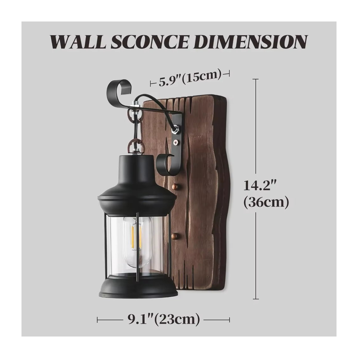 JOYINLED Wandleuchte im Industrial Retro Design aus Holz in Schwarz mit E27 Fassung - Bild 2